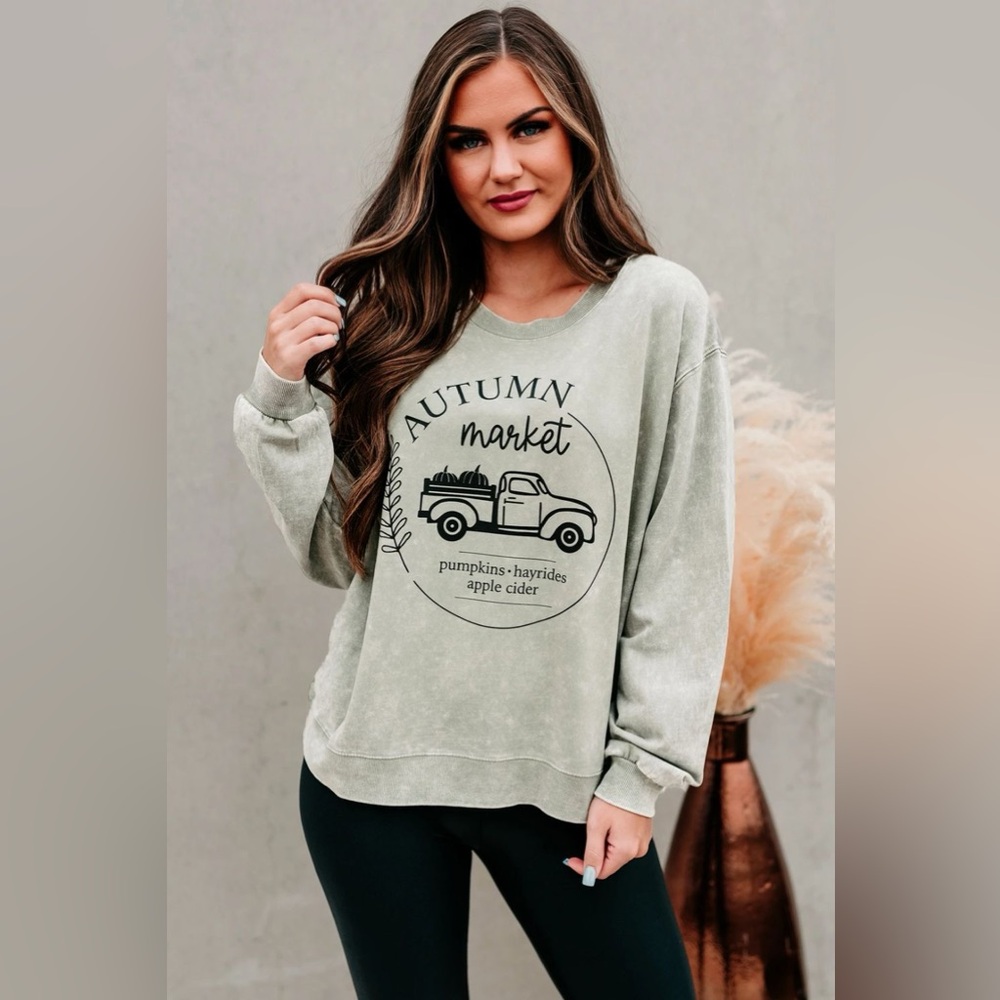NanaMacs Double Zero Olive Acid Wash "Autumn Market" pullover LARGE NEW